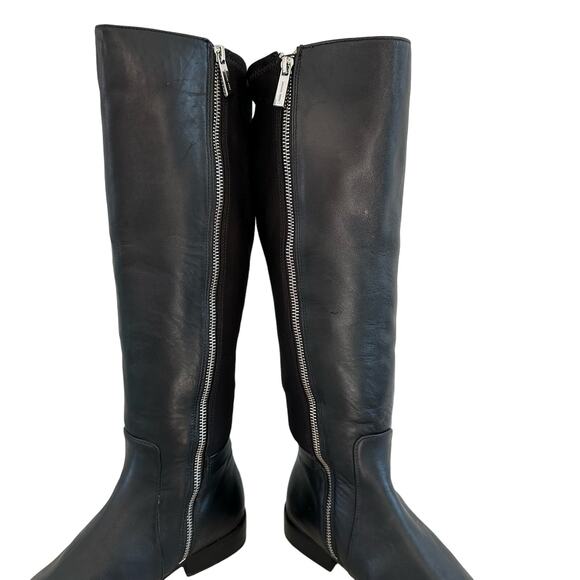 Michael Kors Knee High Riding Boots Size 8.5 Black Leather Stretch Metal Charm - Picture 8 of 11